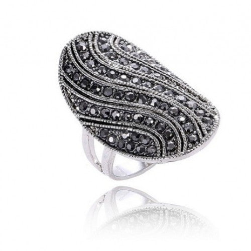 Black Rhinestone Ring For Women